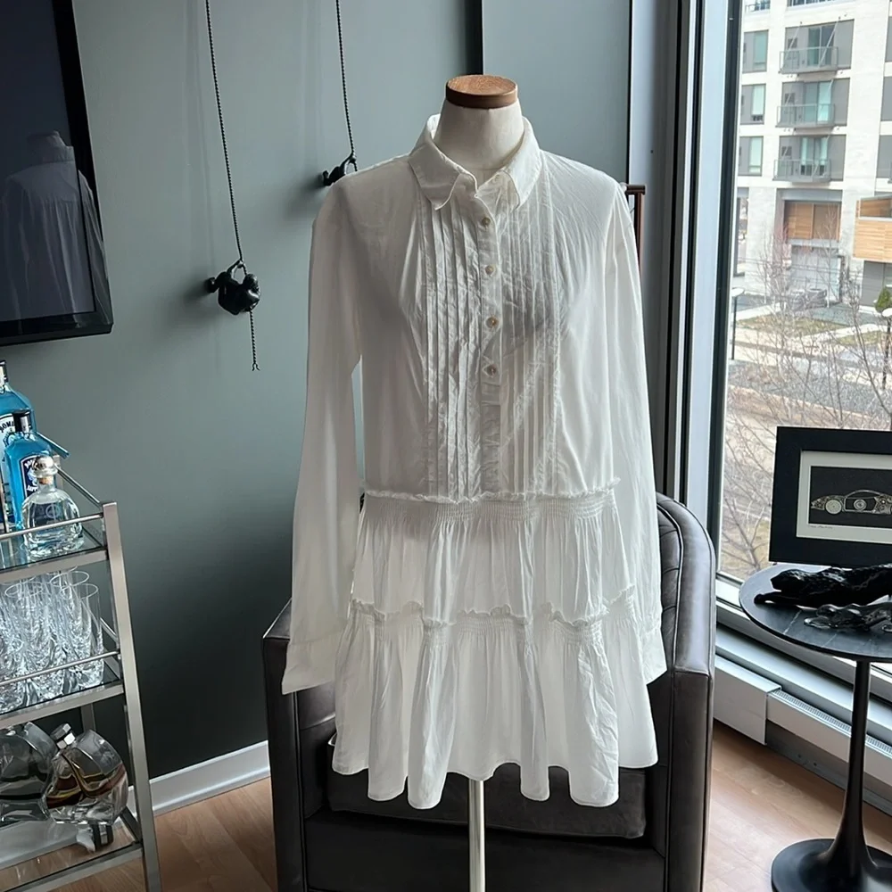 New Free People Billie Pleated Tiered Mini Dress in White - Picture 2 of 6